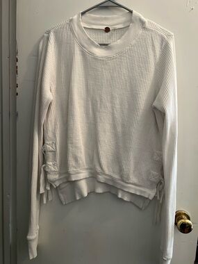 Free people Cream Waffle Knit Side-Tie Pullover Sweater